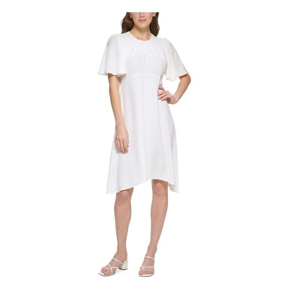 NWT CALVIN KLEIN Womens White Flutter Sleeve Knee Length Party Sheath Dress 6 - Picture 1 of 5